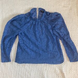 EXPRESS Women’s lace Puff Sleeve Blue Long Sleeve Blouse Size Petite Small